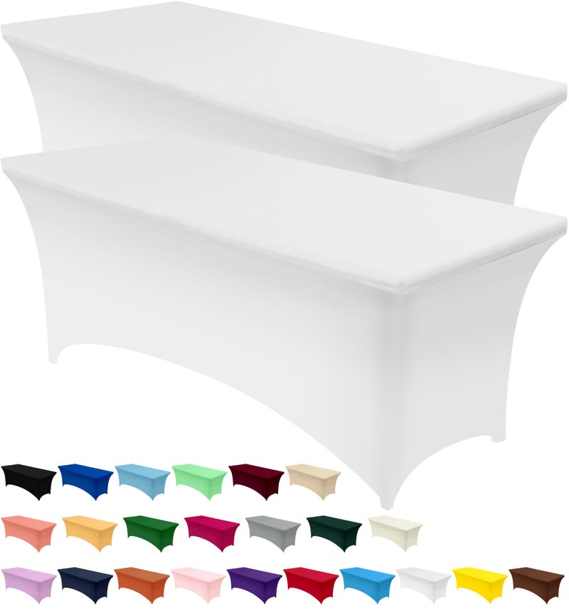 Utopia Kitchen Spandex Tablecloth 2 Pack [6FT, White] Tight, Fitted, Washable and Wrinkle Resistant Stretch Table Cloth Rectangle Cover for Trade Show, Weddings & Parties [72Lx30Wx30H Inch] - Image 1